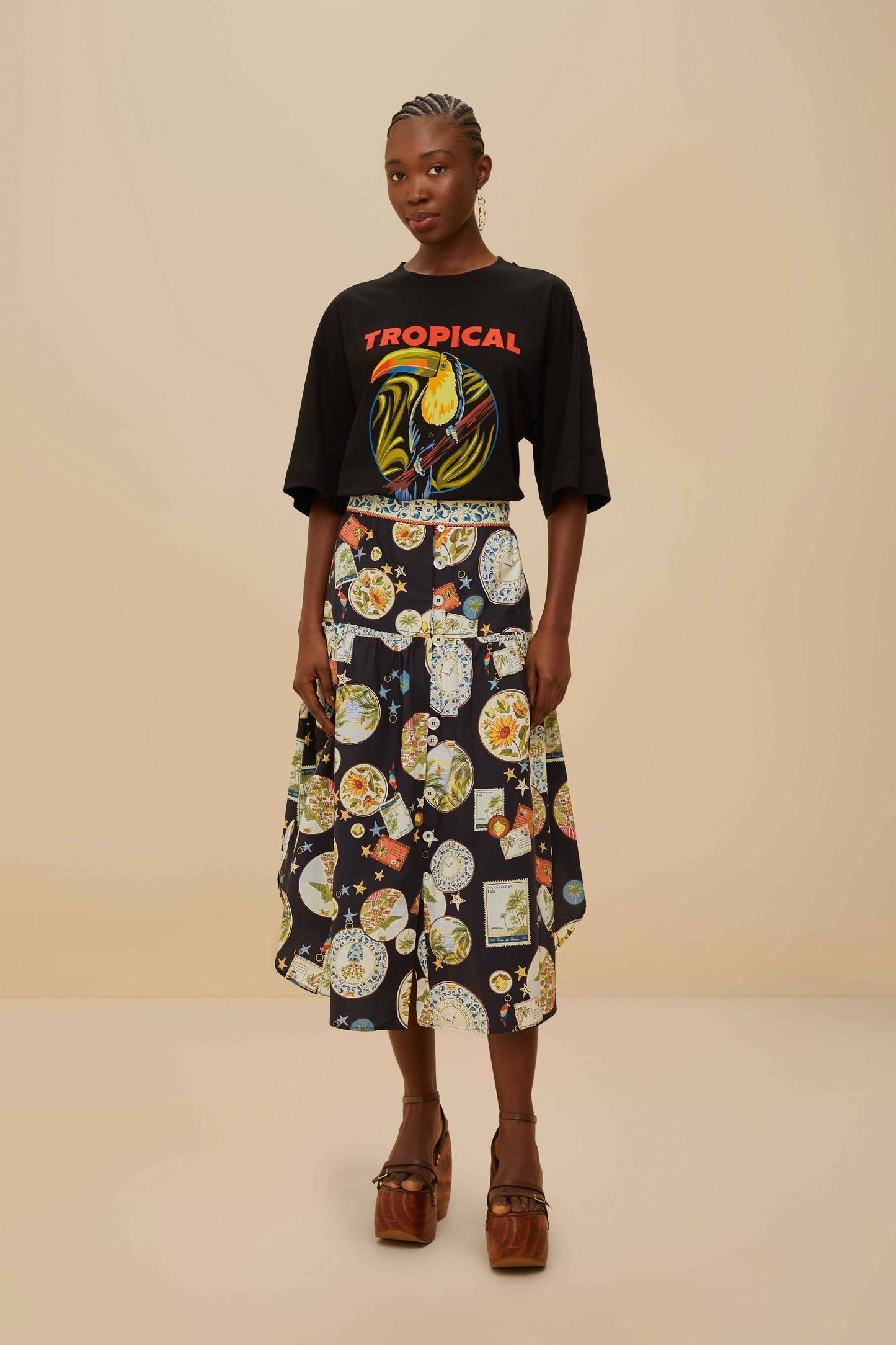 Black Tropical Organic Cotton T-Shirt | FARM Rio On Sale