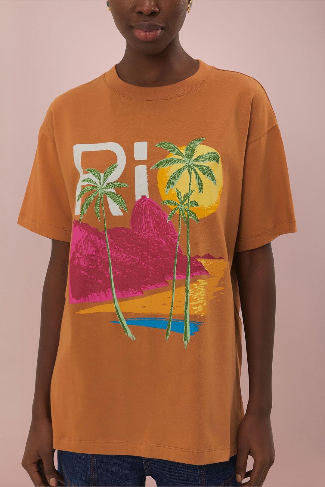 Caramel Rio Organic Cotton Relaxed T-Shirt | FARM Rio Outlet