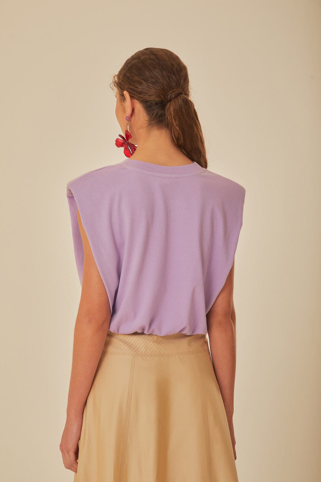 Lilac Summer In The Tropics Shoulder Pad Organic Cotton T-Shirt | FARM Rio For Sale