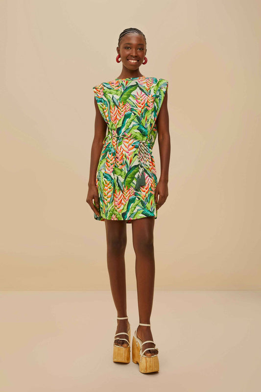 Off-White Heli Leaves Organic Cotton T-Shirt Mini Dress | FARM Rio