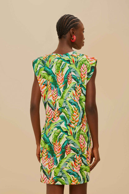Off-White Heli Leaves Organic Cotton T-Shirt Mini Dress | FARM Rio