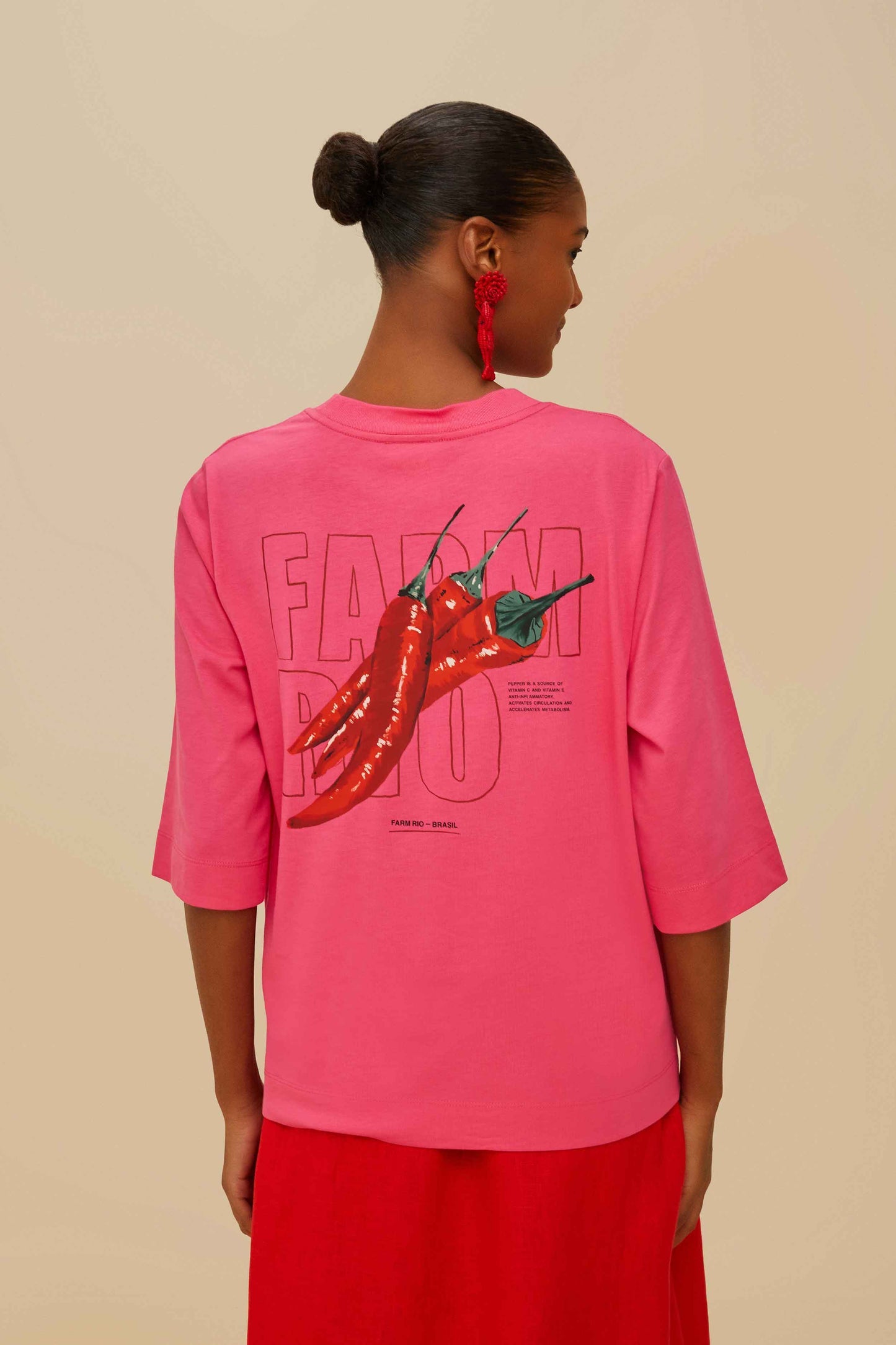 Pink Spicy Pepper Organic Cotton T-Shirt | FARM Rio Discount