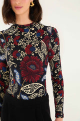 Black Valentina High Neck Long Sleeve Jersey Bodysuit | FARM Rio | FARM Rio Outlet