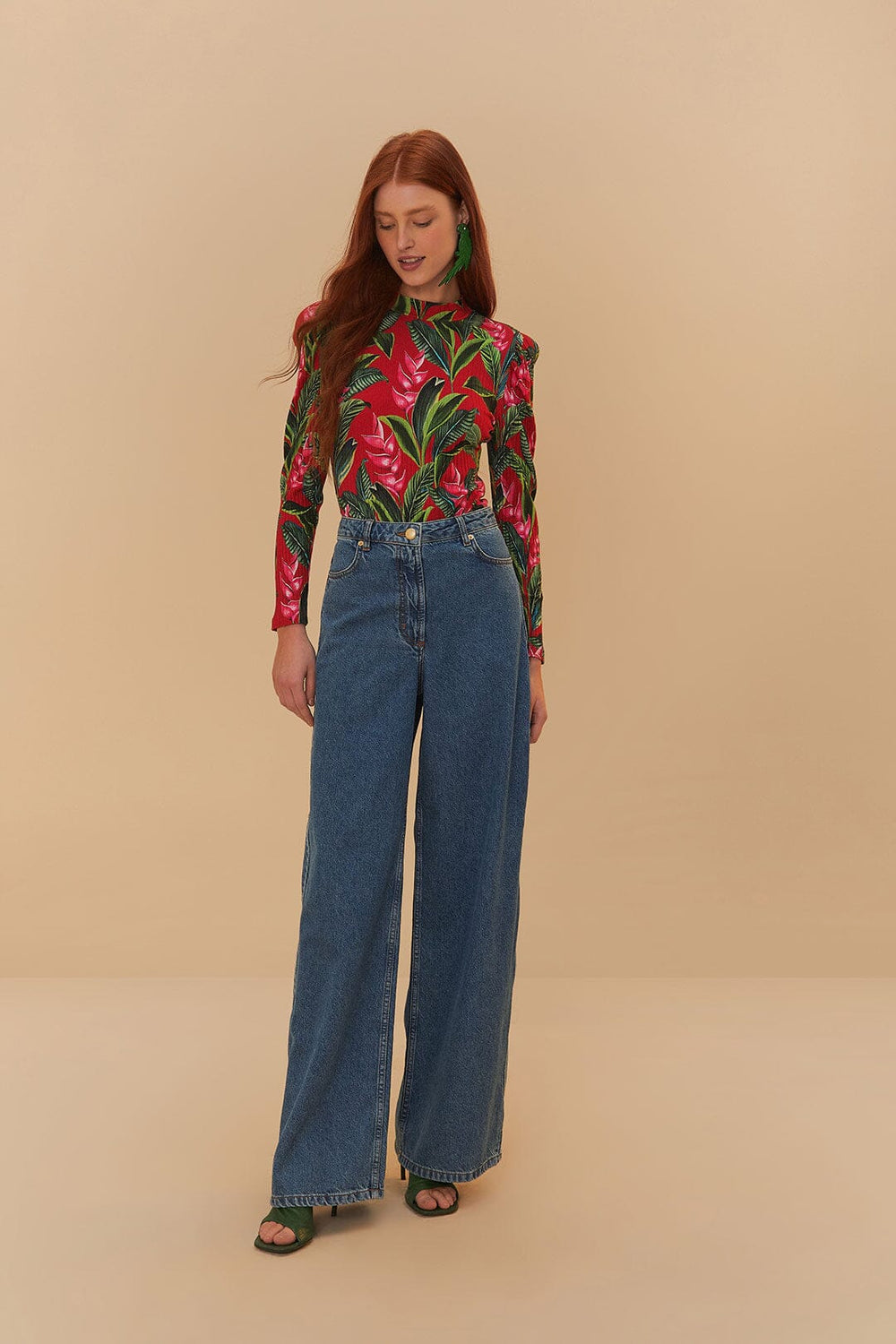 Red Dream Garden Long Sleeve Bodysuit | FARM Rio