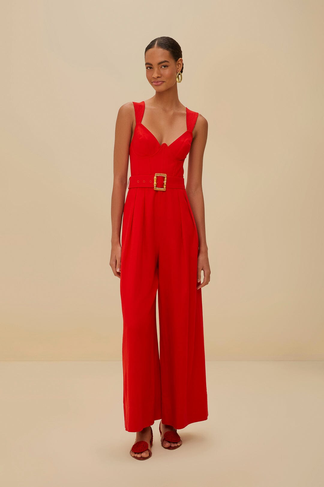 Red Sleeveless LENZING™ ECOVERO™ Euroflax™ Maxi Jumpsuit | FARM Rio Near Me