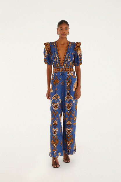 Blue Ornament Floral Jumpsuit | FARM Rio US
