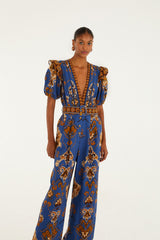 Blue Ornament Floral Jumpsuit | FARM Rio US