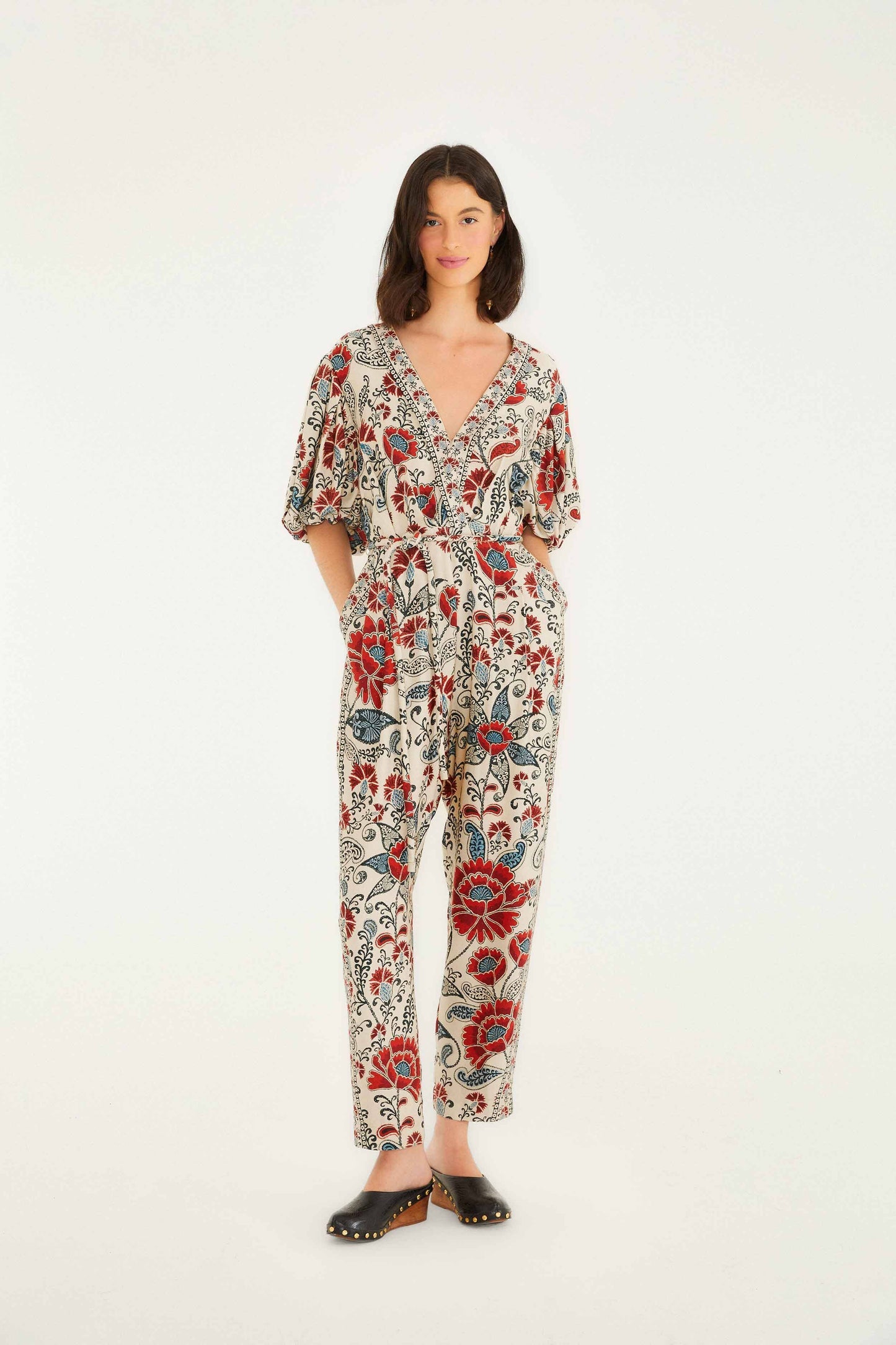 Sand Francesca V Neckline Short Sleeve Jumpsuit | FARM Rio | FARM Rio On Sale