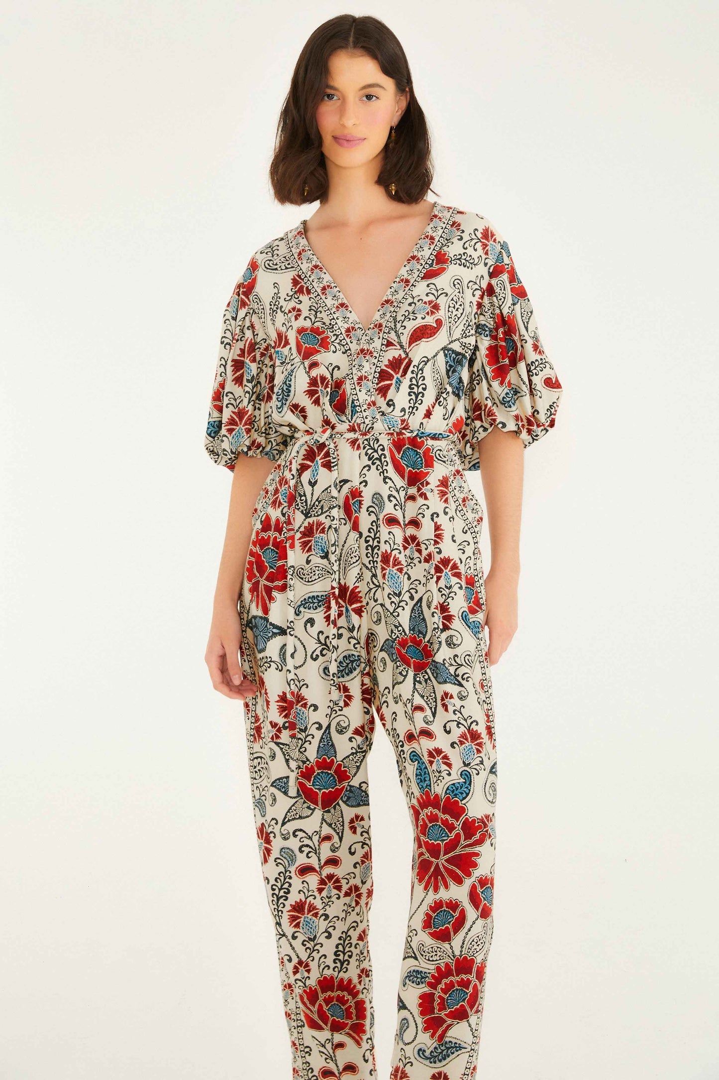 Sand Francesca V Neckline Short Sleeve Jumpsuit | FARM Rio | FARM Rio On Sale