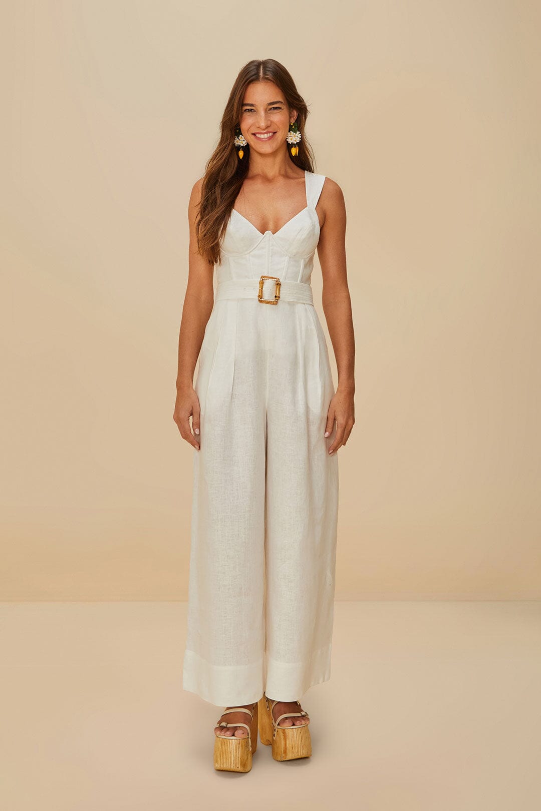 Off-White Euroflax™ Premium Linen Jumpsuit | FARM Rio For Sale