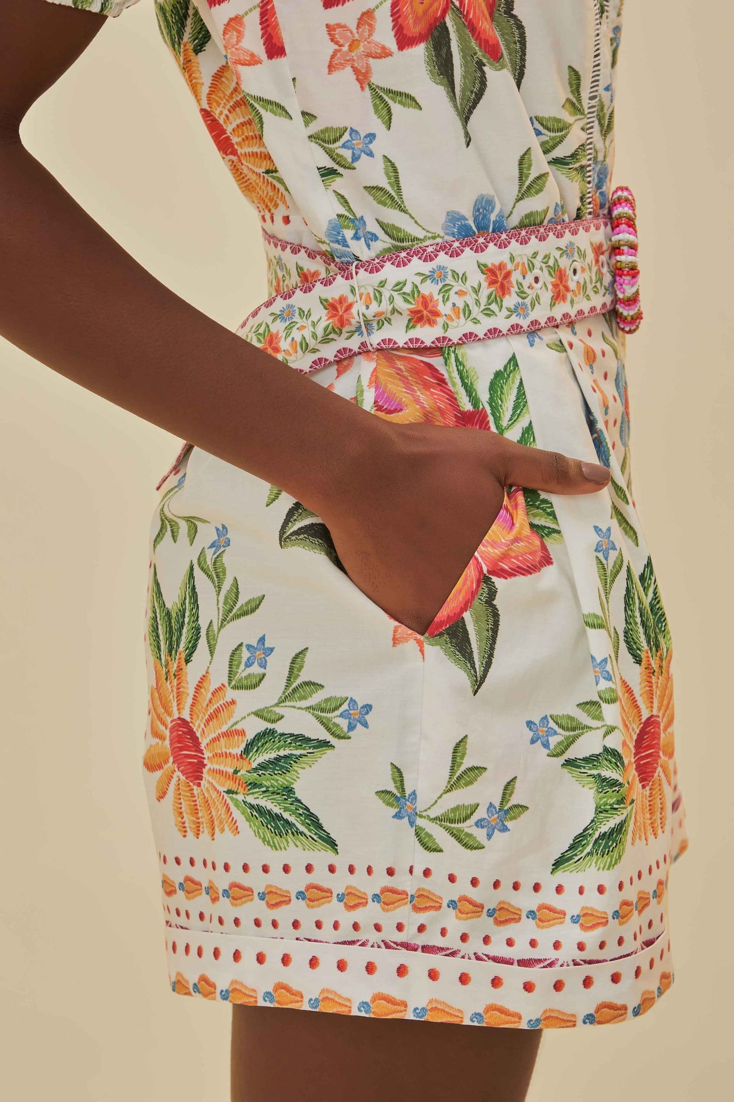 Off-White Bloom Garden LENZING™ ECOVERO™ Euroflax™ Romper | FARM Rio Online
