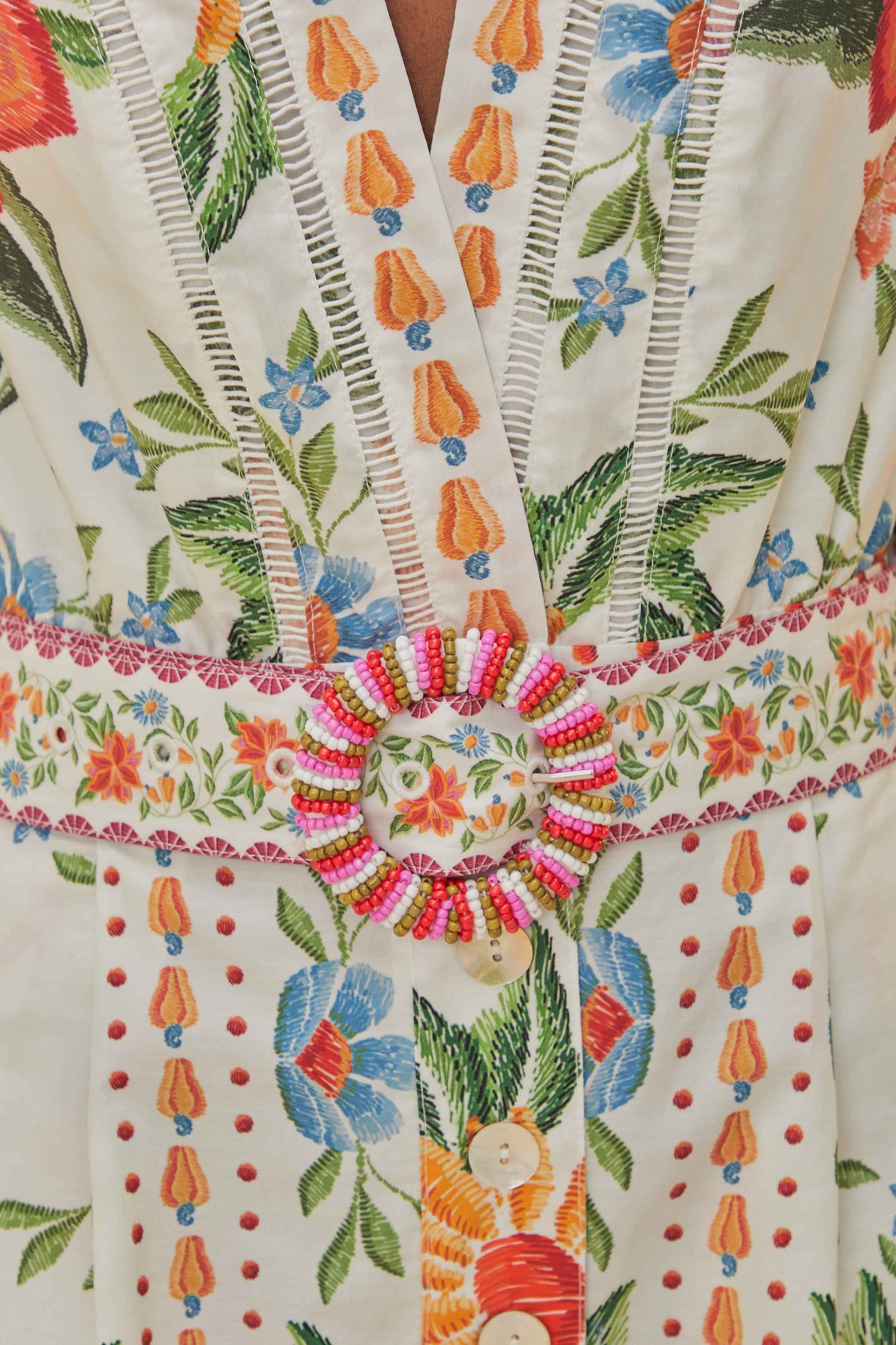 Off-White Bloom Garden LENZING™ ECOVERO™ Euroflax™ Romper | FARM Rio Online