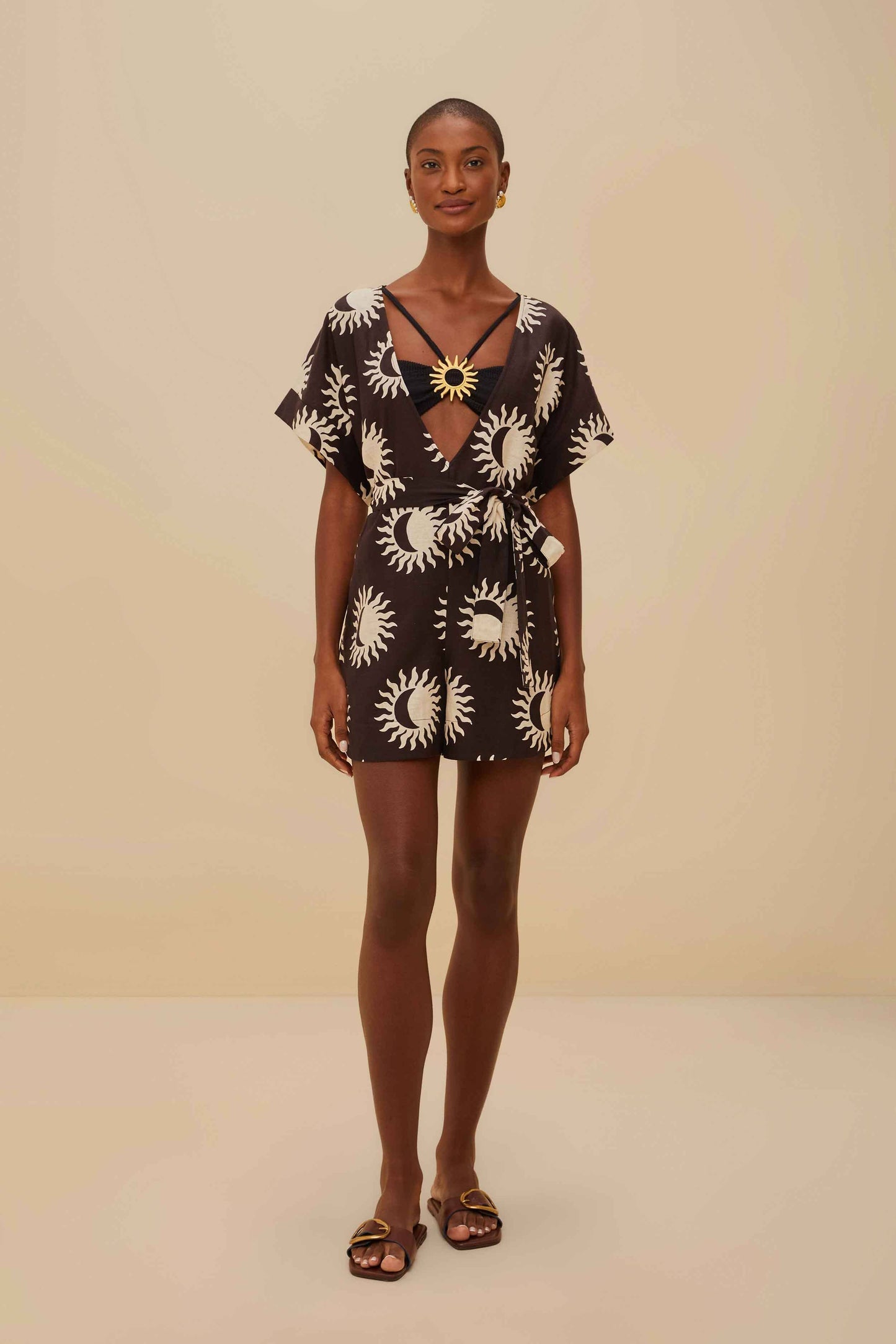 Black Sunny Moon LENZING™ ECOVERO™ Euroflax™ Romper | FARM Rio Discount