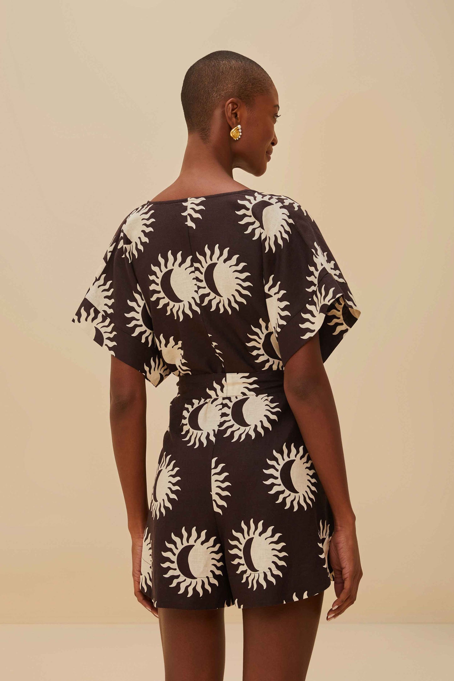 Black Sunny Moon LENZING™ ECOVERO™ Euroflax™ Romper | FARM Rio Discount
