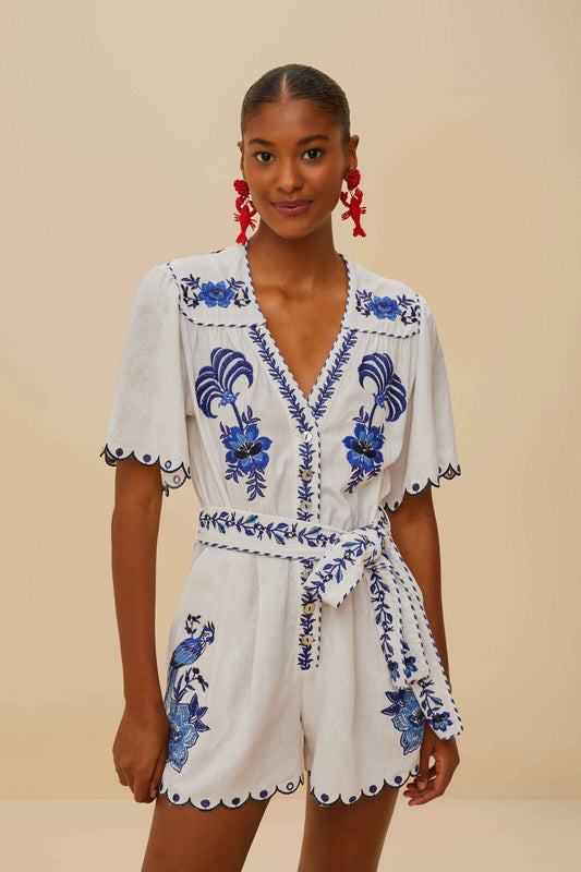 Blue Delicate Forest Richelieu Embroidered LENZING™ ECOVERO™ Euroflax™ | FARM Rio Outlet