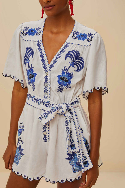 Blue Delicate Forest Richelieu Embroidered LENZING™ ECOVERO™ Euroflax™ | FARM Rio Outlet