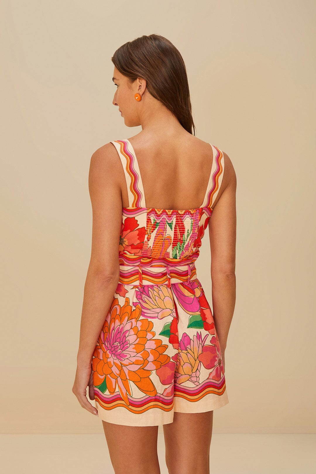 Beige Spring Affair LENZING™ ECOVERO™ Euroflax™ Romper | FARM Rio Near Me