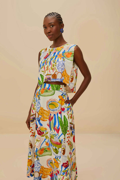 Off-White Fresh Table LENZING™ ECOVERO™ Euroflax™ Midi Skirt | FARM Rio For Sale