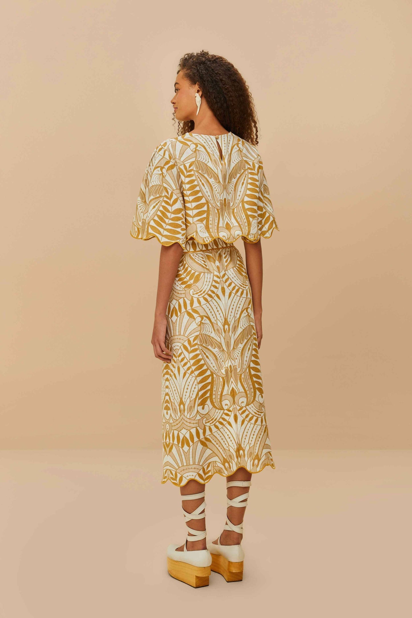 Off-White Lace Nature Euroflax™ Premium Linen Midi Skirt | FARM Rio