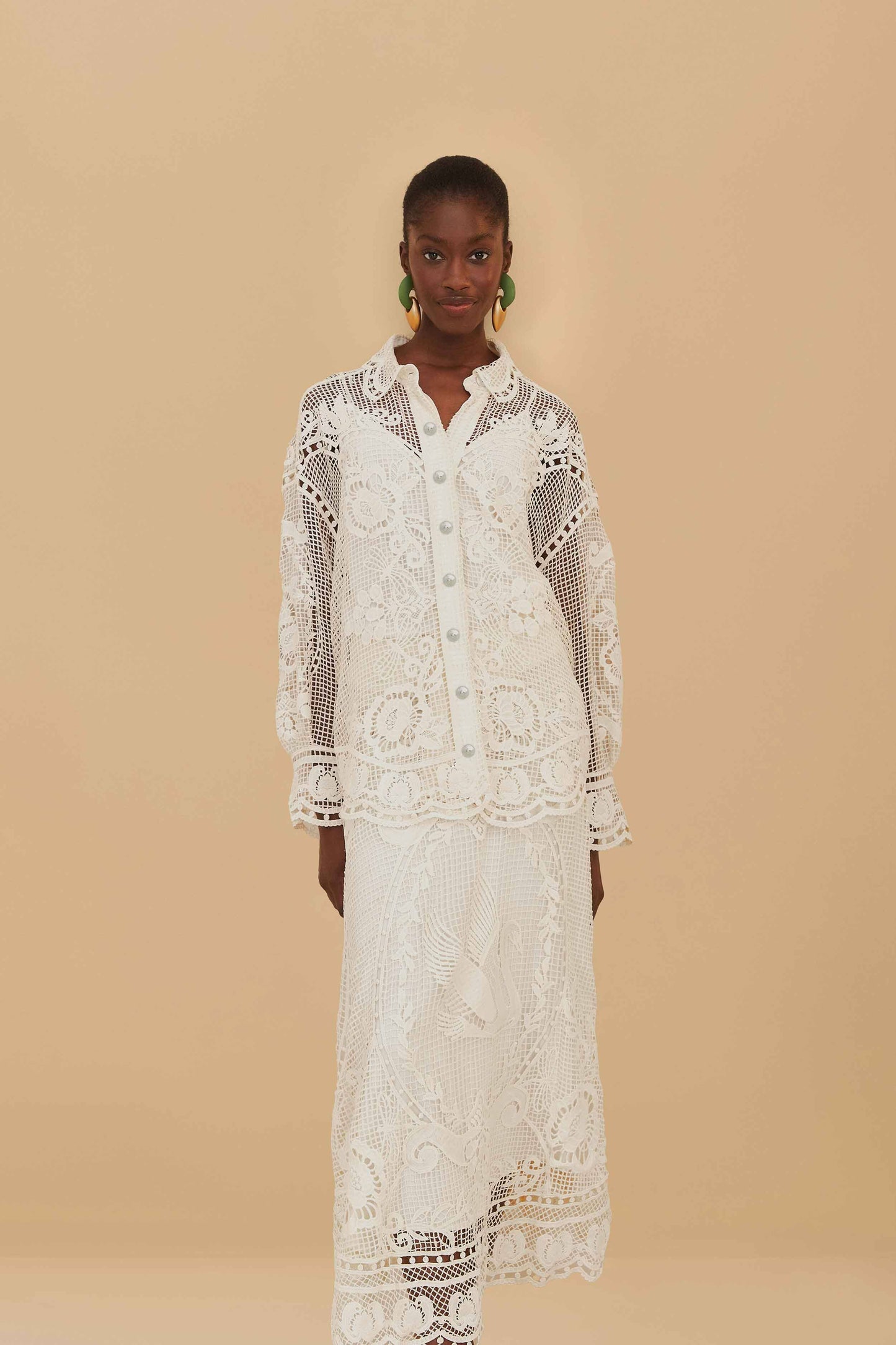 Off-White Swan Lake Guipure Midi Skirt | FARM Rio