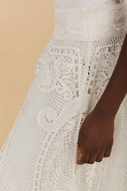 Off-White Swan Lake Guipure Midi Skirt | FARM Rio