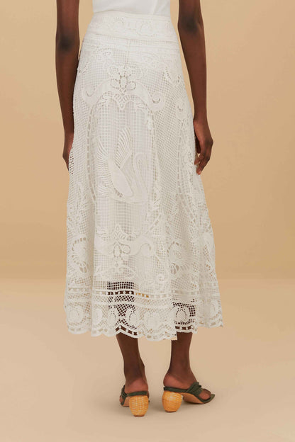 Off-White Swan Lake Guipure Midi Skirt | FARM Rio