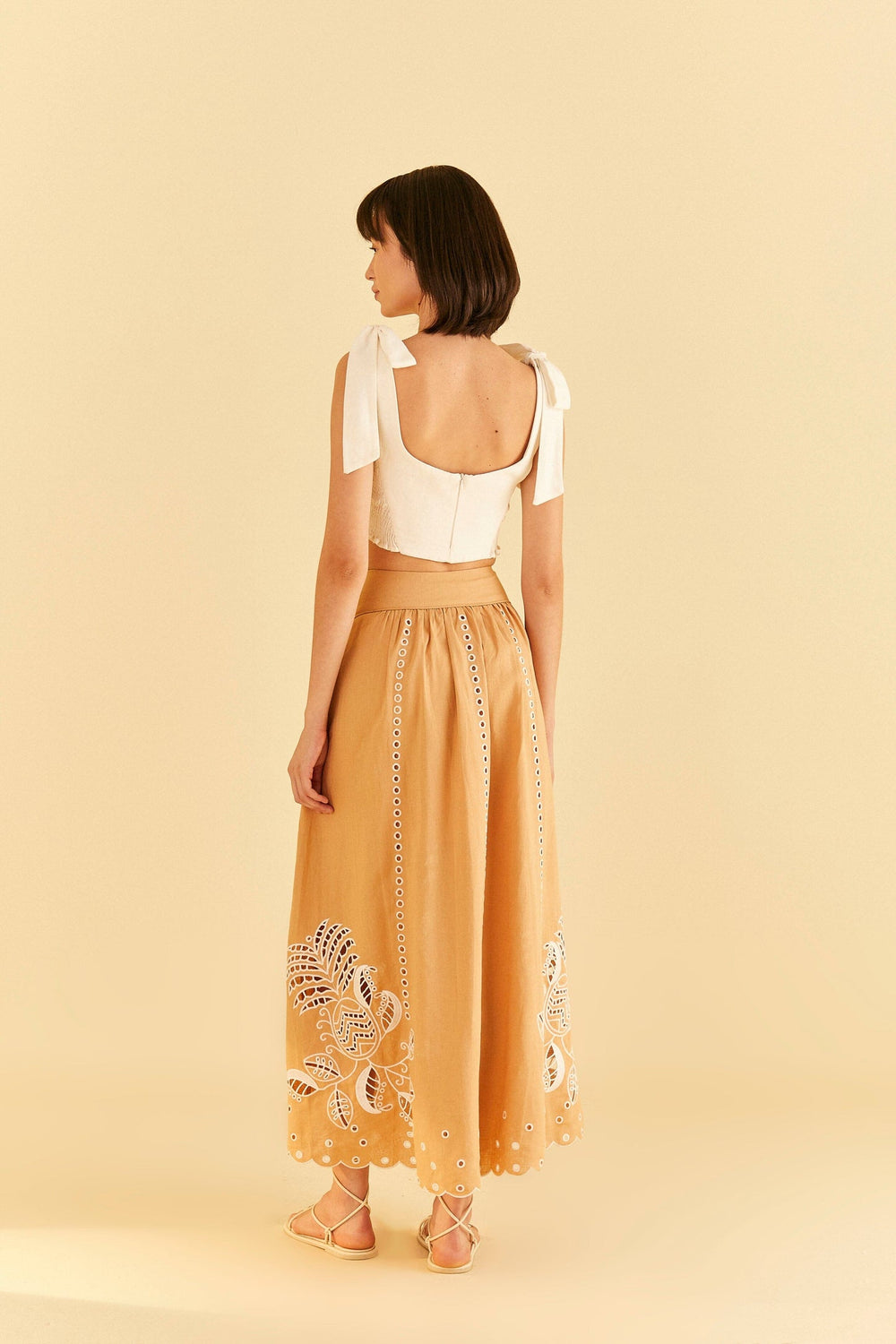 Sand Richelieu Midi Skirt | FARM Rio Online