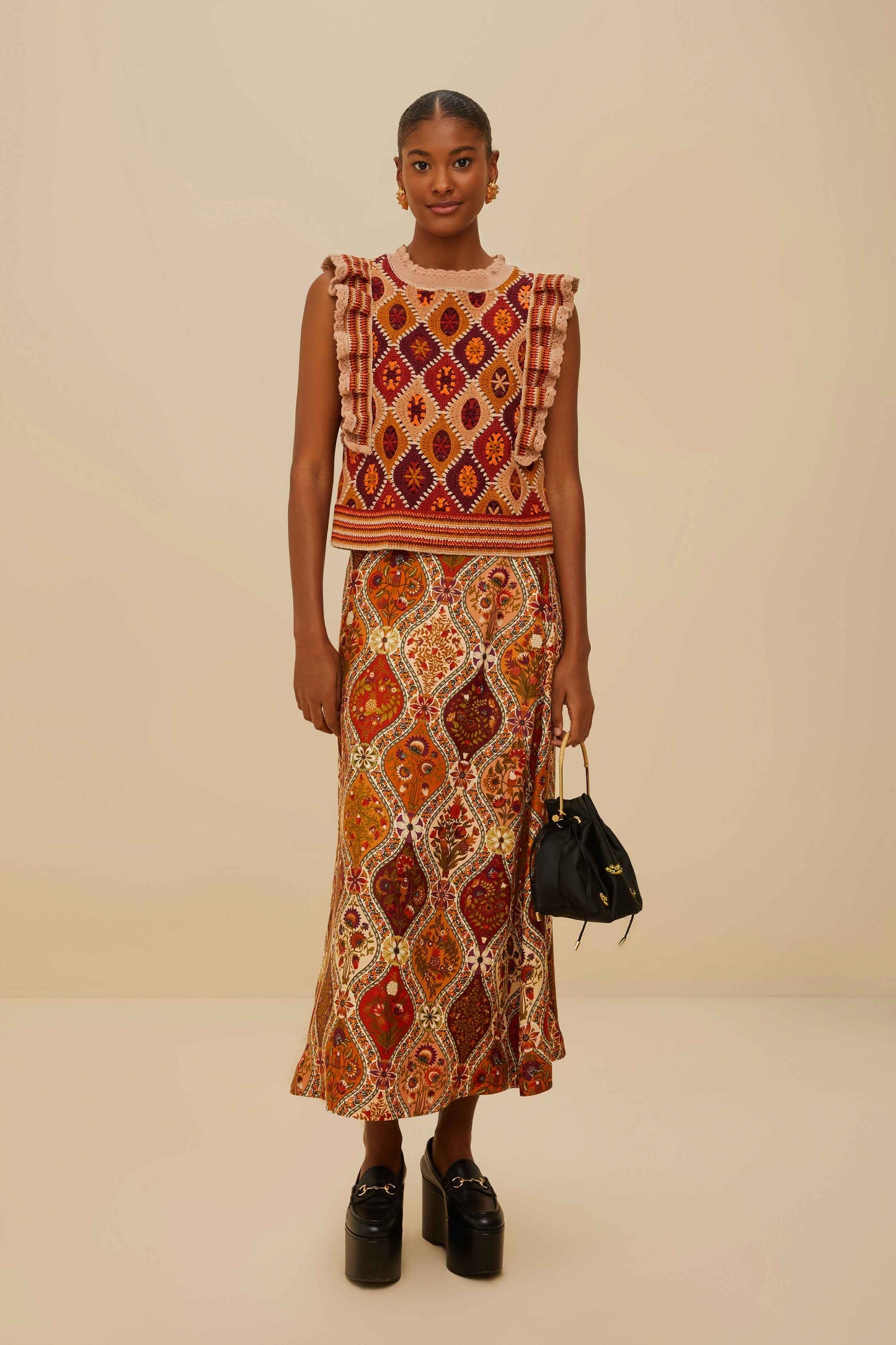 Multicolor Romantic Nature LENZING™ ECOVERO™ Viscose Midi Skirt | FARM Rio Near Me