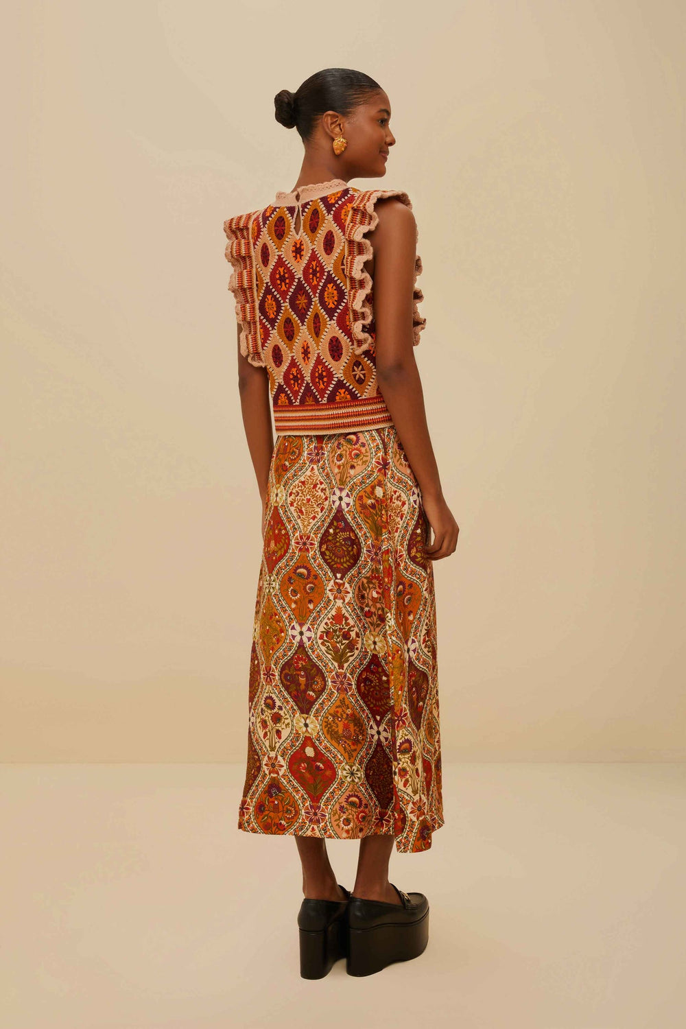 Multicolor Romantic Nature LENZING™ ECOVERO™ Viscose Midi Skirt | FARM Rio Near Me