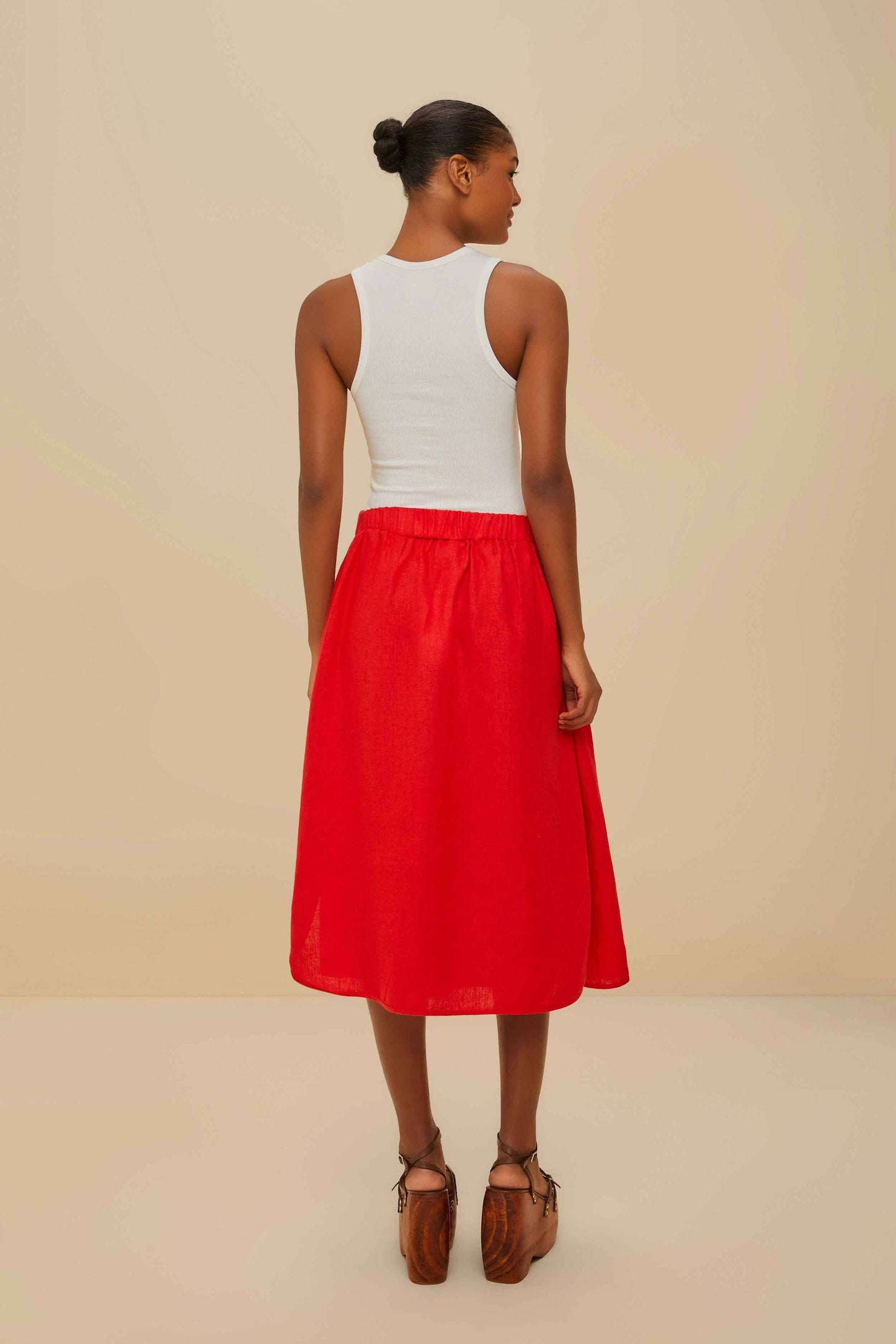 Red Mixed Buttons Euroflax™ Premium Linen Midi Skirt | FARM Rio Outlet