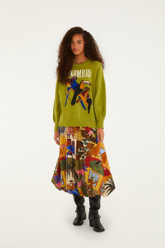 Multicolor Tropical Balloon Organic Cotton Midi Skirt | FARM Rio | FARM Rio Online