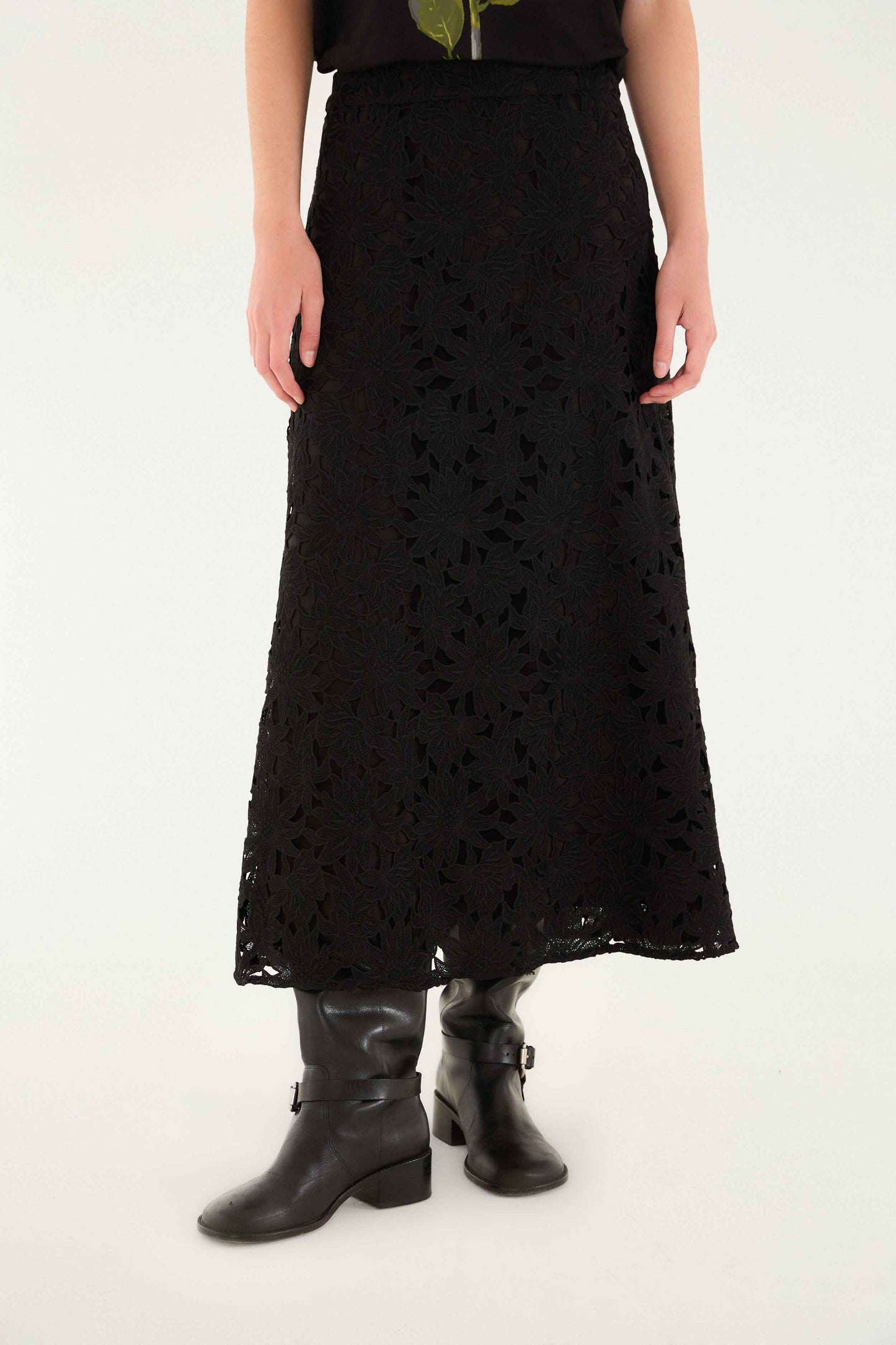 Black Flowered Lace Midi Skirt | FARM Rio | FARM Rio US