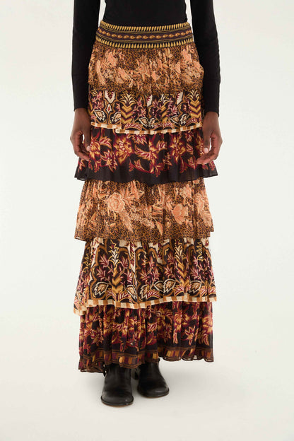 Mixed Scarves Ruffled Maxi Skirt | FARM Rio | FARM Rio Outlet