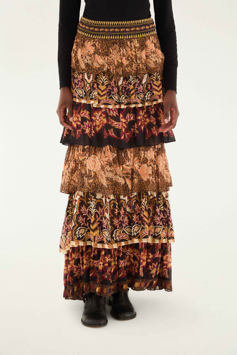 Mixed Scarves Ruffled Maxi Skirt | FARM Rio | FARM Rio Outlet