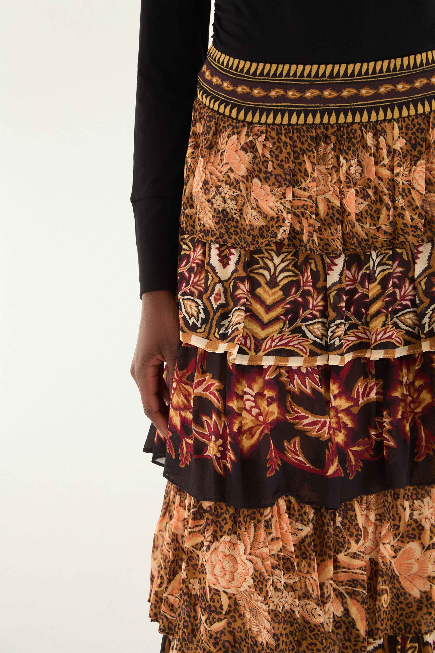 Mixed Scarves Ruffled Maxi Skirt | FARM Rio | FARM Rio Outlet