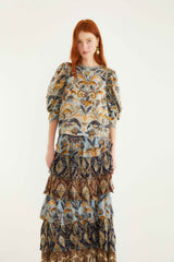 Mixed Scarves Ruffled Maxi Skirt | FARM Rio | FARM Rio