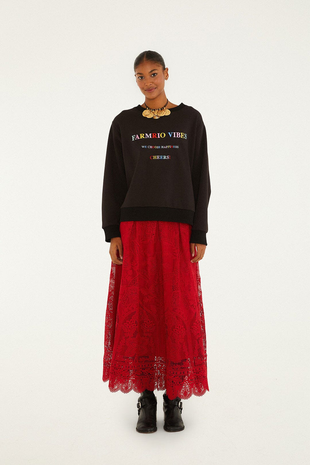 Red Guipure Boho Garden Skirt | FARM Rio | FARM Rio Online