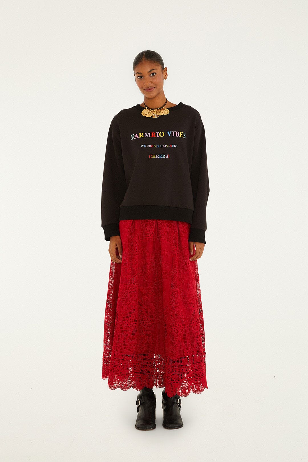 Red Guipure Boho Garden Skirt | FARM Rio | FARM Rio Online