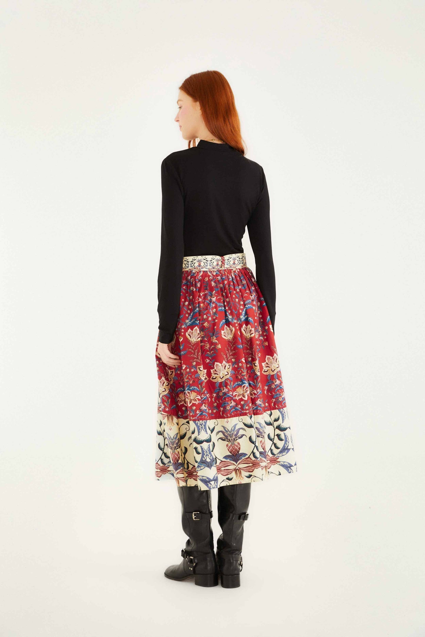 Red Winter Breeze Buttoned Belted Organic Cotton Midi Skirt | FARM Rio | FARM Rio US