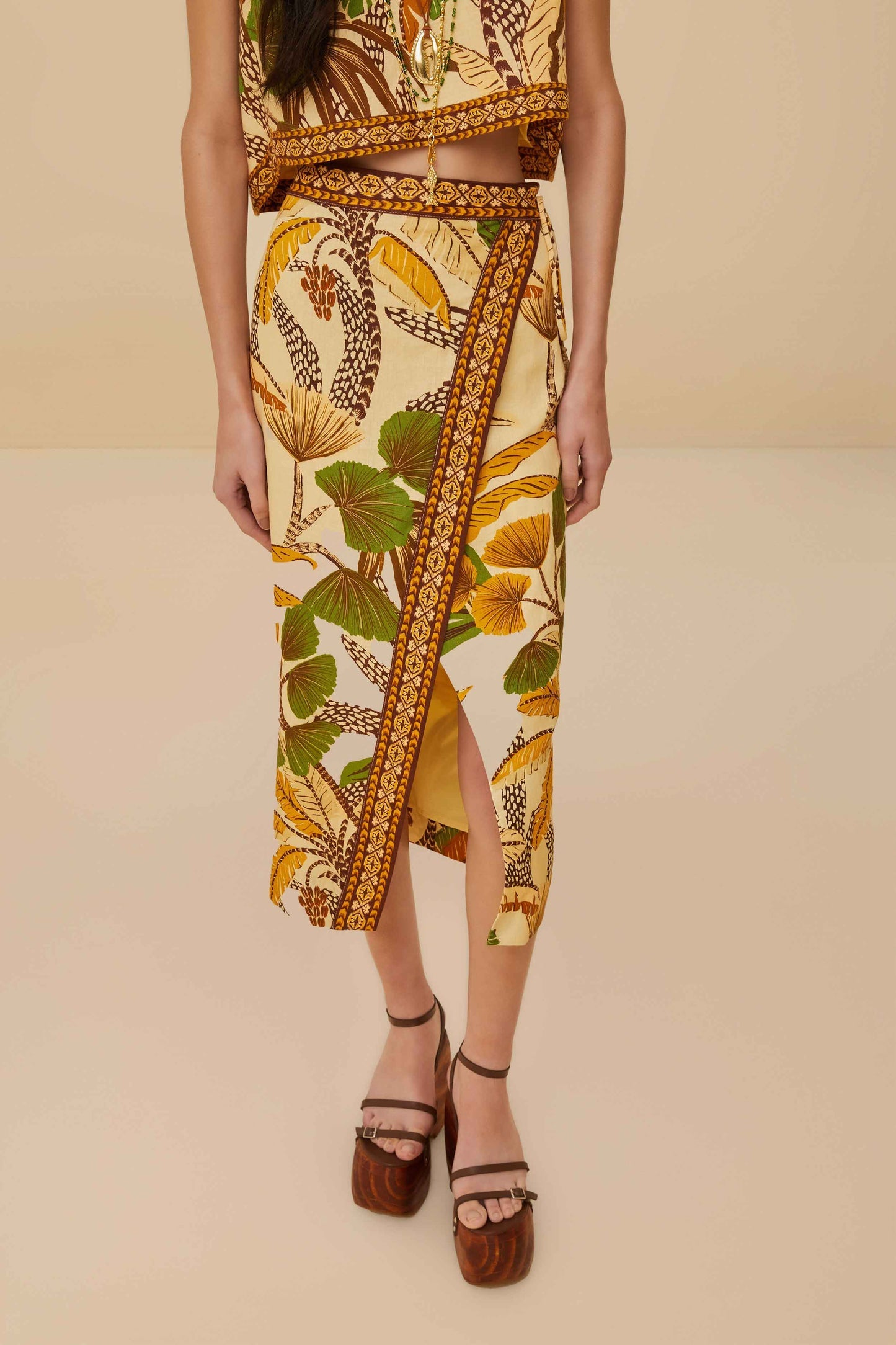 Sand Foliage Sketch LENZING™ ECOVERO™ Euroflax™ Midi Skirt | FARM Rio Near Me