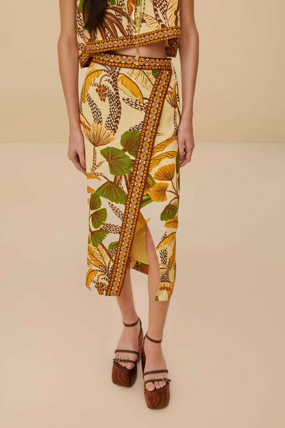 Sand Foliage Sketch LENZING™ ECOVERO™ Euroflax™ Midi Skirt | FARM Rio Near Me