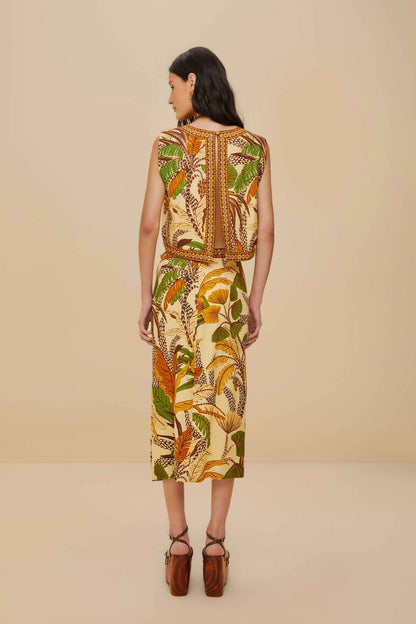 Sand Foliage Sketch LENZING™ ECOVERO™ Euroflax™ Midi Skirt | FARM Rio Near Me