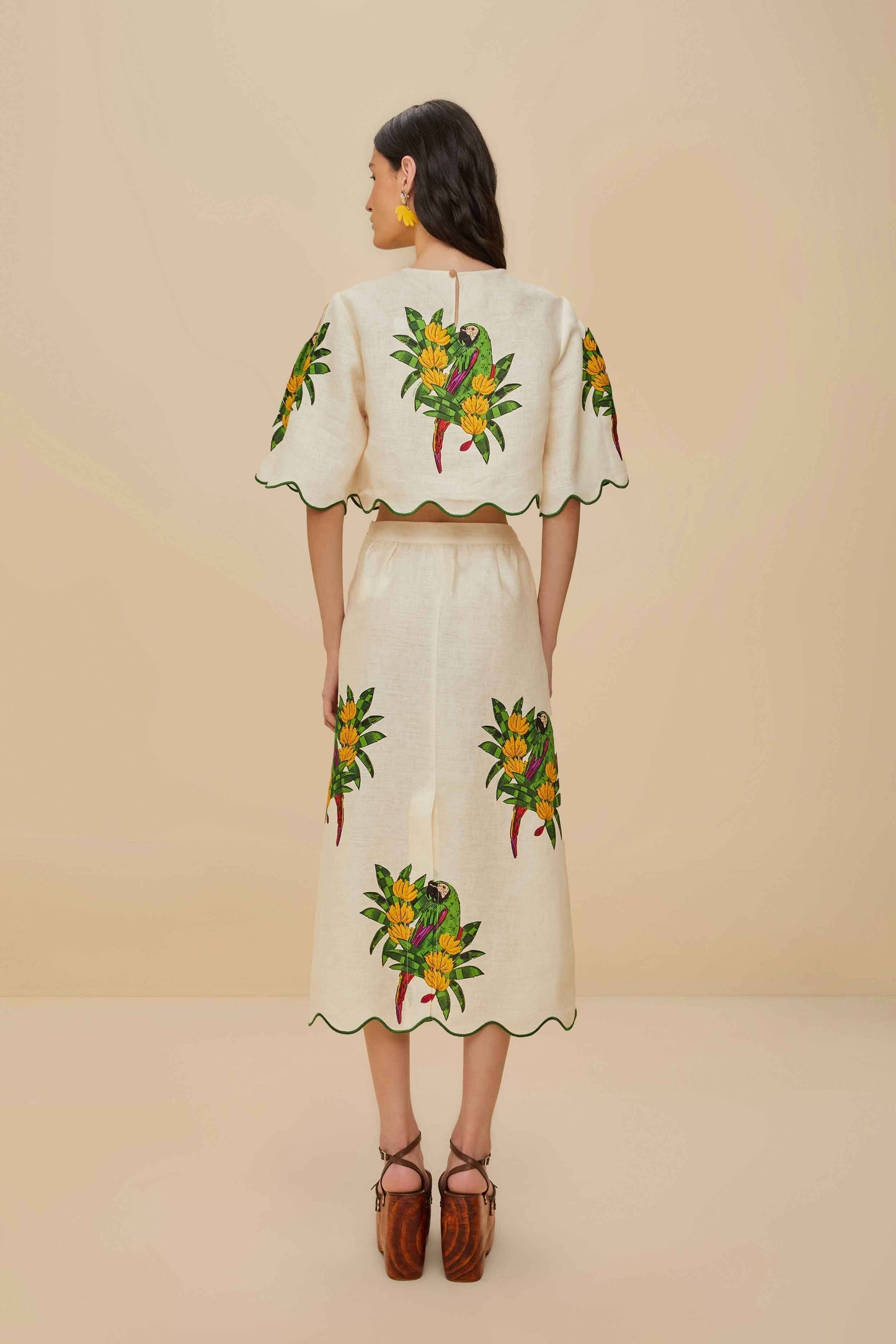 Off-White Maracana Bird Euroflax™ Premium Linen Midi Skirt | FARM Rio Near Me