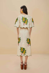 Off-White Maracana Bird Euroflax™ Premium Linen Midi Skirt | FARM Rio Near Me
