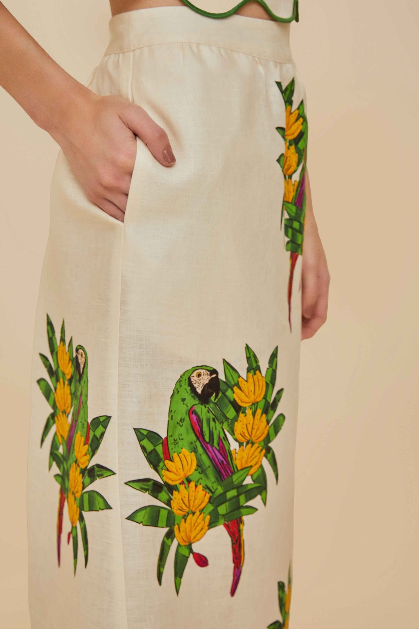Off-White Maracana Bird Euroflax™ Premium Linen Midi Skirt | FARM Rio Near Me