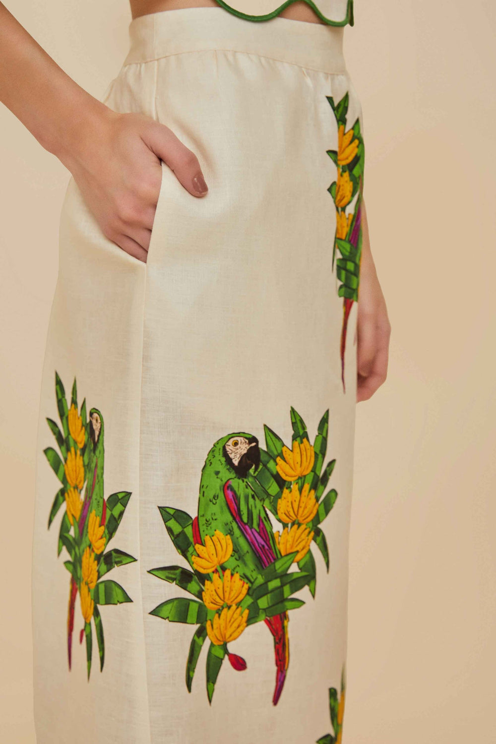 Off-White Maracana Bird Euroflax™ Premium Linen Midi Skirt | FARM Rio Near Me