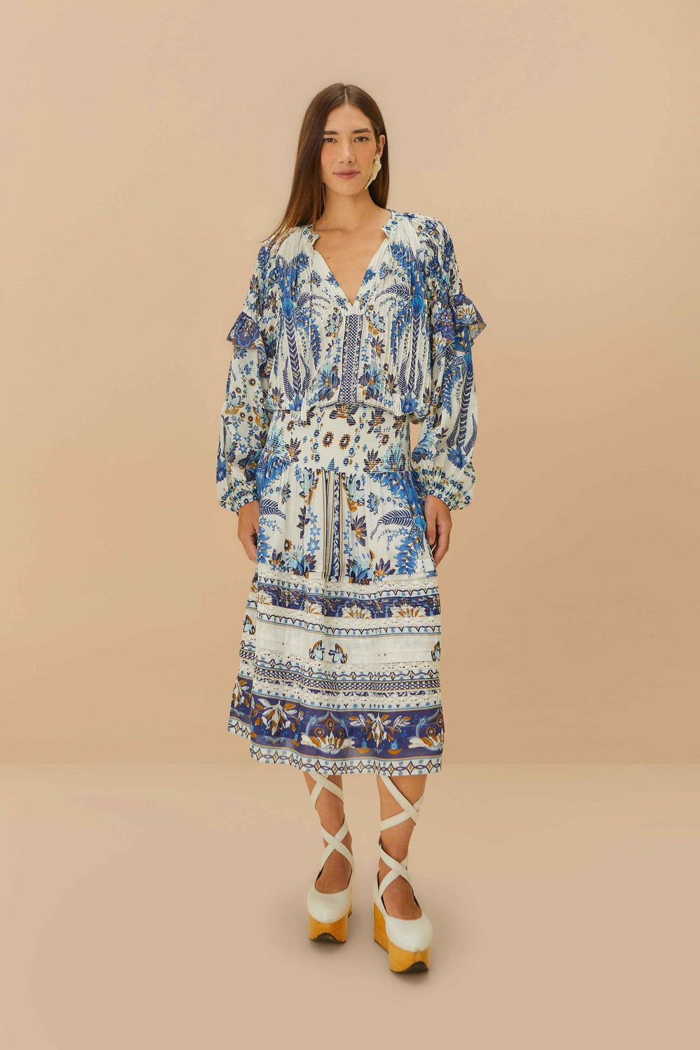 Off-White Ana Tapestry Organic Cotton Midi Skirt | FARM Rio Outlet