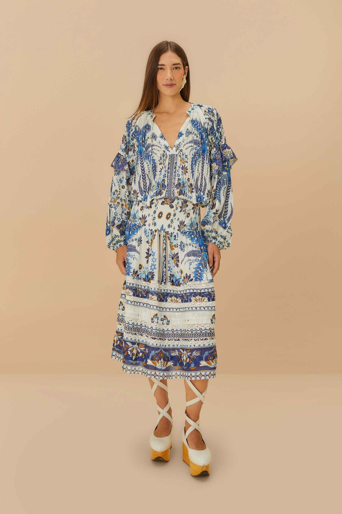 Off-White Ana Tapestry Organic Cotton Midi Skirt | FARM Rio Outlet