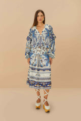 Off-White Ana Tapestry Organic Cotton Midi Skirt | FARM Rio Outlet