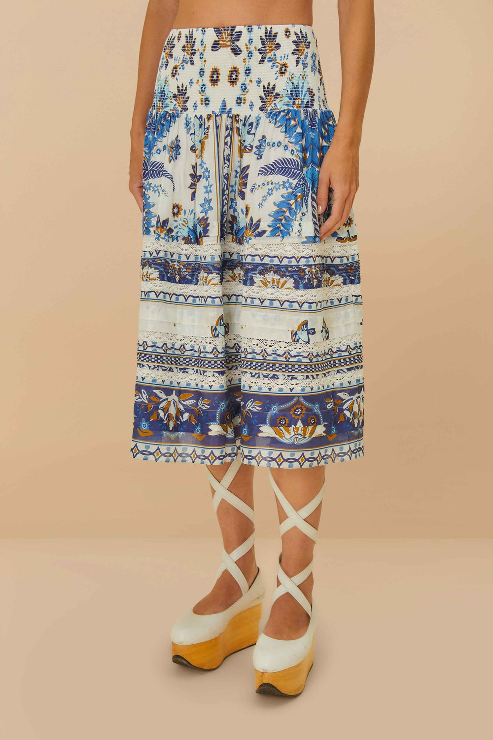 Off-White Ana Tapestry Organic Cotton Midi Skirt | FARM Rio Outlet